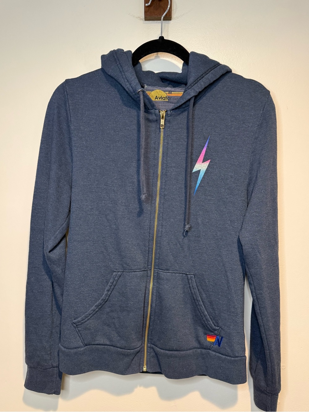 Aviator Nation Bolt Zip Hoodie in Charcoal/Rainbow Pink
